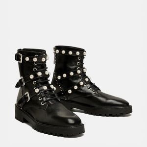 Zara boots with faux pearls